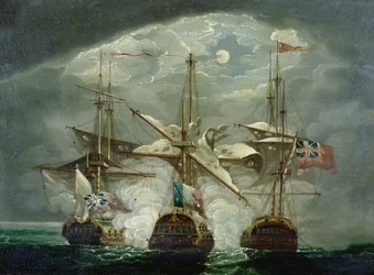 En månebelyst kampscene (panel)